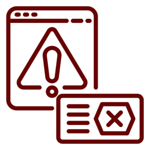 Warning icon with exclamation and cross.
