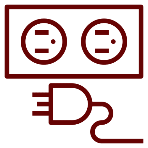 Power plug and socket icon, red outline.