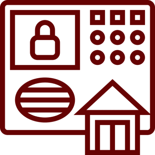 Security system icons with lock and house.