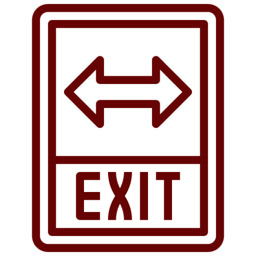 Exit sign with bidirectional arrows.
