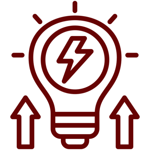 Light bulb with lightning and arrows icon.