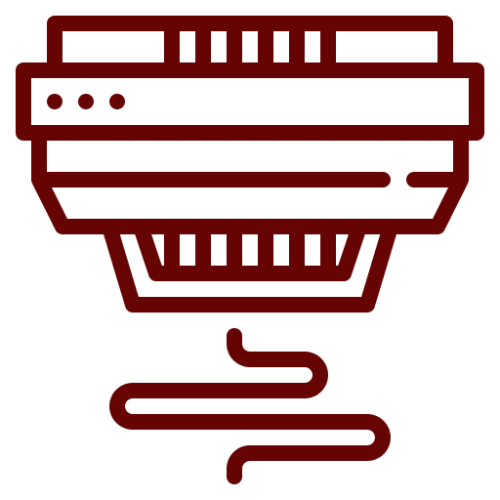 Red smoke detector icon on black background.