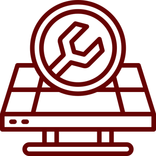 Computer monitor with wrench icon overlay.