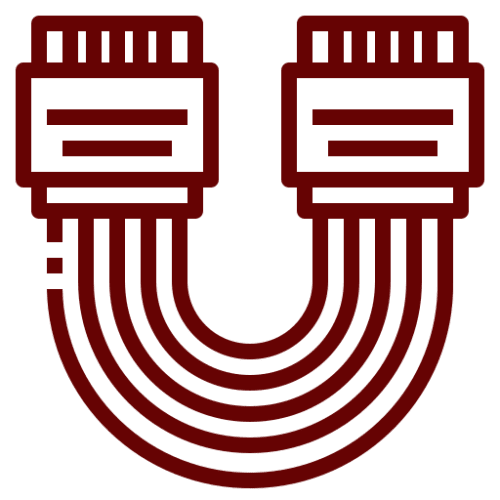 Red cable icon on black background.