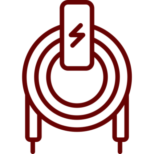 Electric vehicle charging station icon, red outline.