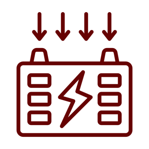 Red battery icon with downward arrows.