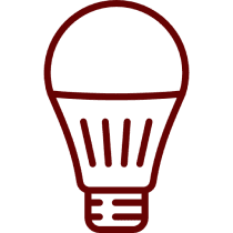 Red light bulb icon on black background.