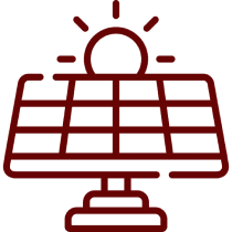Solar panel with sun outline, black background.