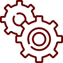 Two red gears on dark surface
